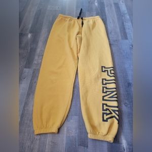 PINK Victoria's Secret Mustard Yellow Track Pants with Black Logo